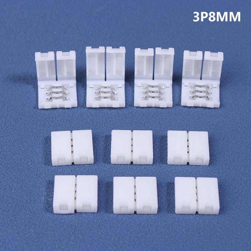 10Pcs LED Strip Connector 8MM 10MM 2Pin 3Pin 4Pin 3528 5050 RGB Single Color Solderless PCB Board Wire Free Welding Connectors