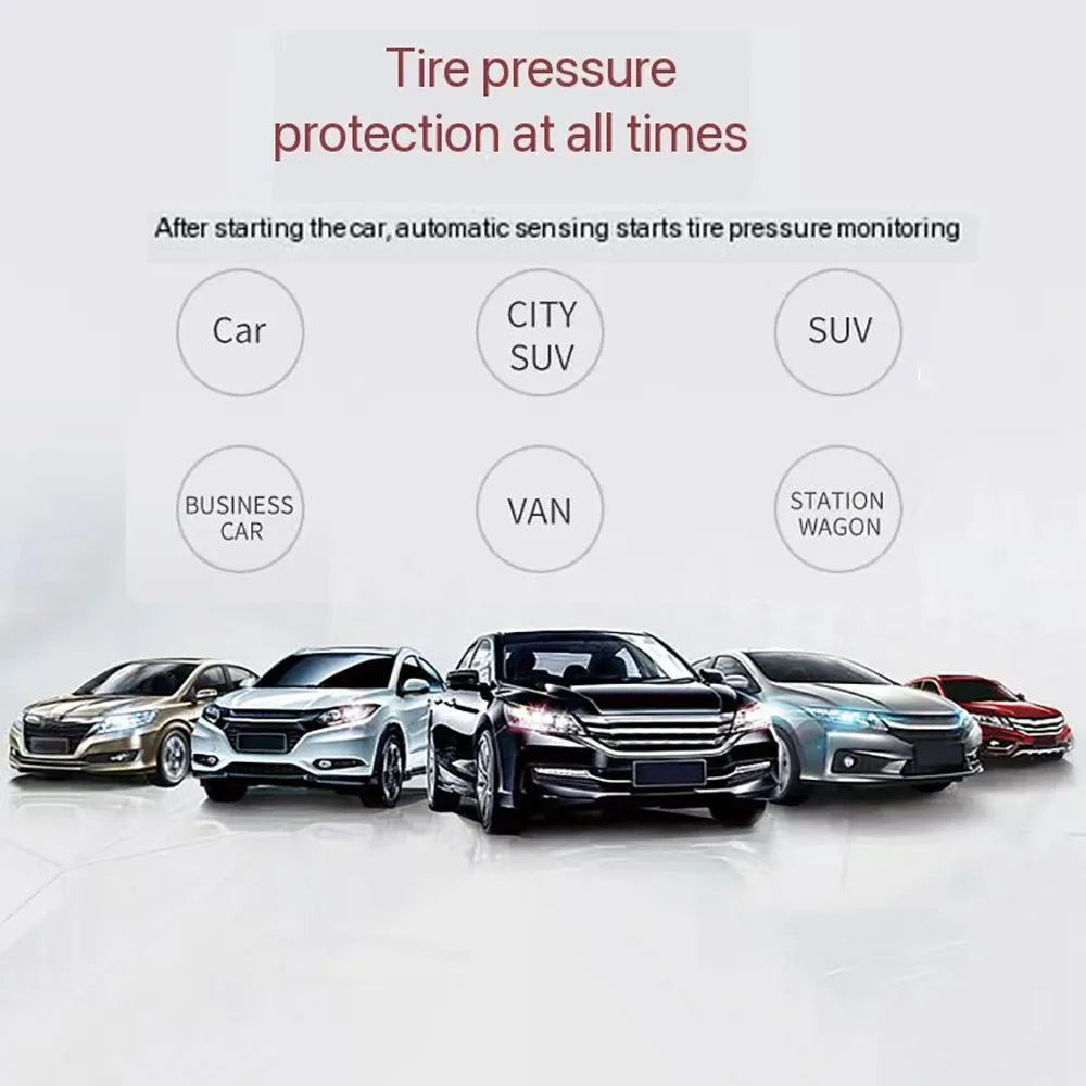 Solar Power TPMS Car Tire Pressure Monitoring System Alarm Tyre Air Pressure Meter Gauge Temperature Warning With 4 Sensors