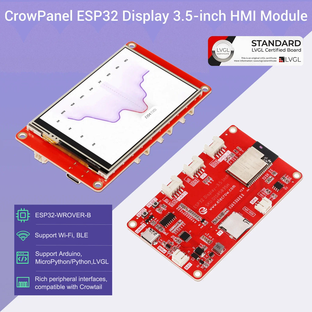 Popular Elecrow CrowPanel 3.5 inch ESP32 HMI 480x320 Display SPI TFT LCD Arduino/LVGL/Micropython Compatible Touch Screen