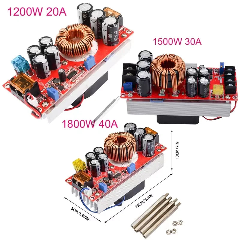 1800/1500/1200W DC-DC Boost Converter Step Up Power Supply Module 10-60V to 12-90V Adjustable Voltage Charger 40/30/20A