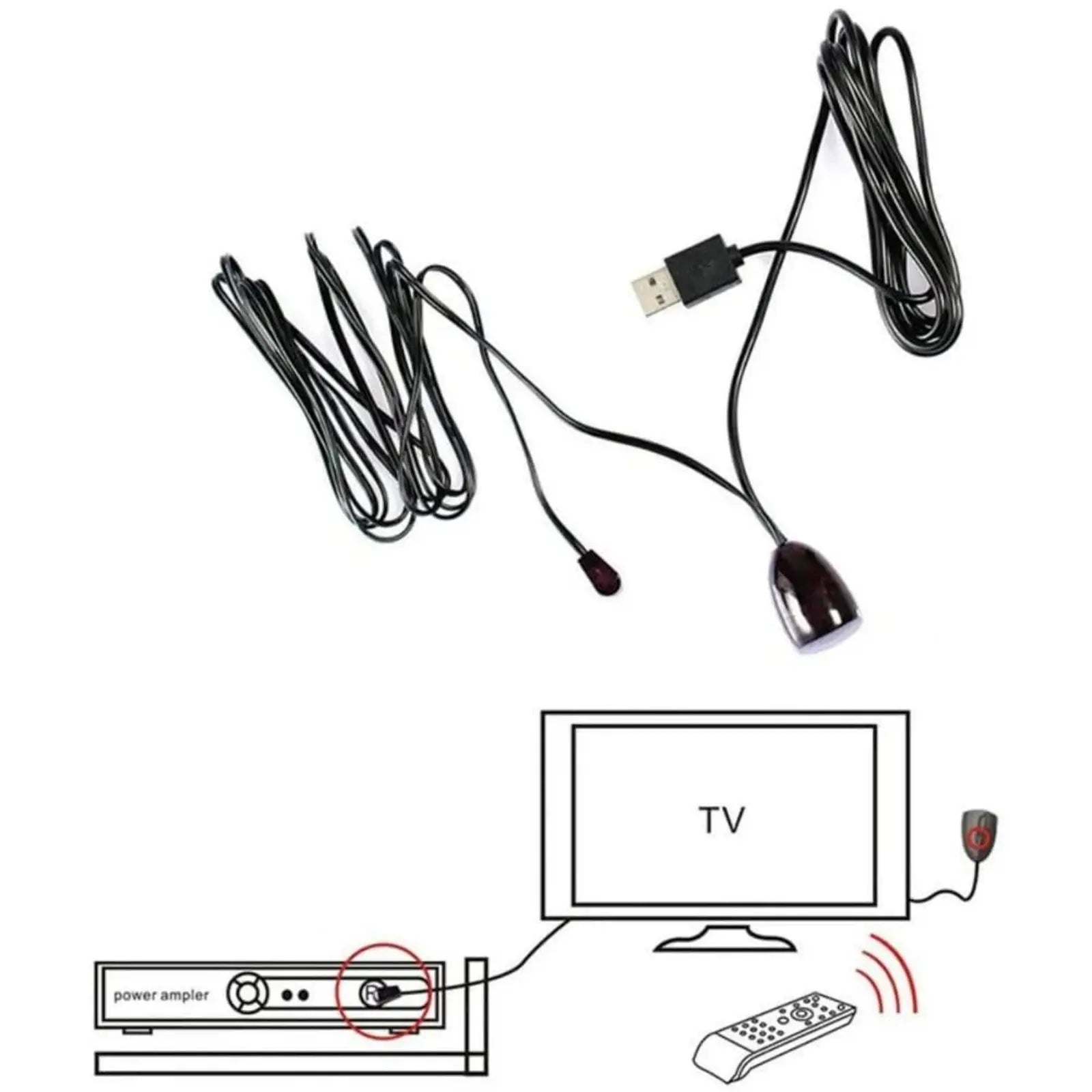 USB IR Repeater Extender Kit with Receiver & Emitter Infrared Remote Control Signal Booster for TV DVD Cable Box