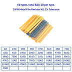 1% 5%  Metal Film Resistor Assortment Kit 1/4W 1/2W 1W 2W 3W 5W Through Hole 30/41/130 Values Electronic Components 300 600 2600