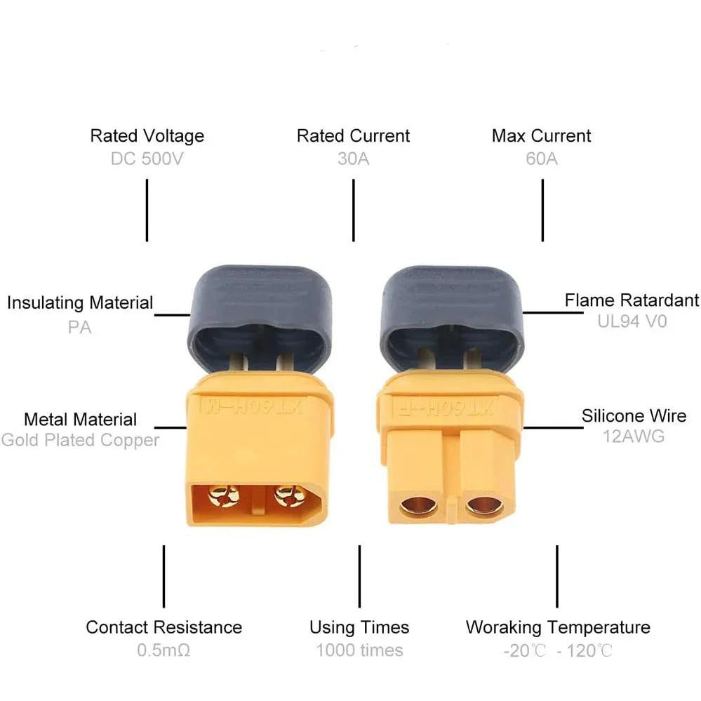 20Pairs XT60H (XT60 Upgrade) Connectors XT60H Male Female Bullet Connectors Plugs with Sheath for Lithium Battery RC Planes Car