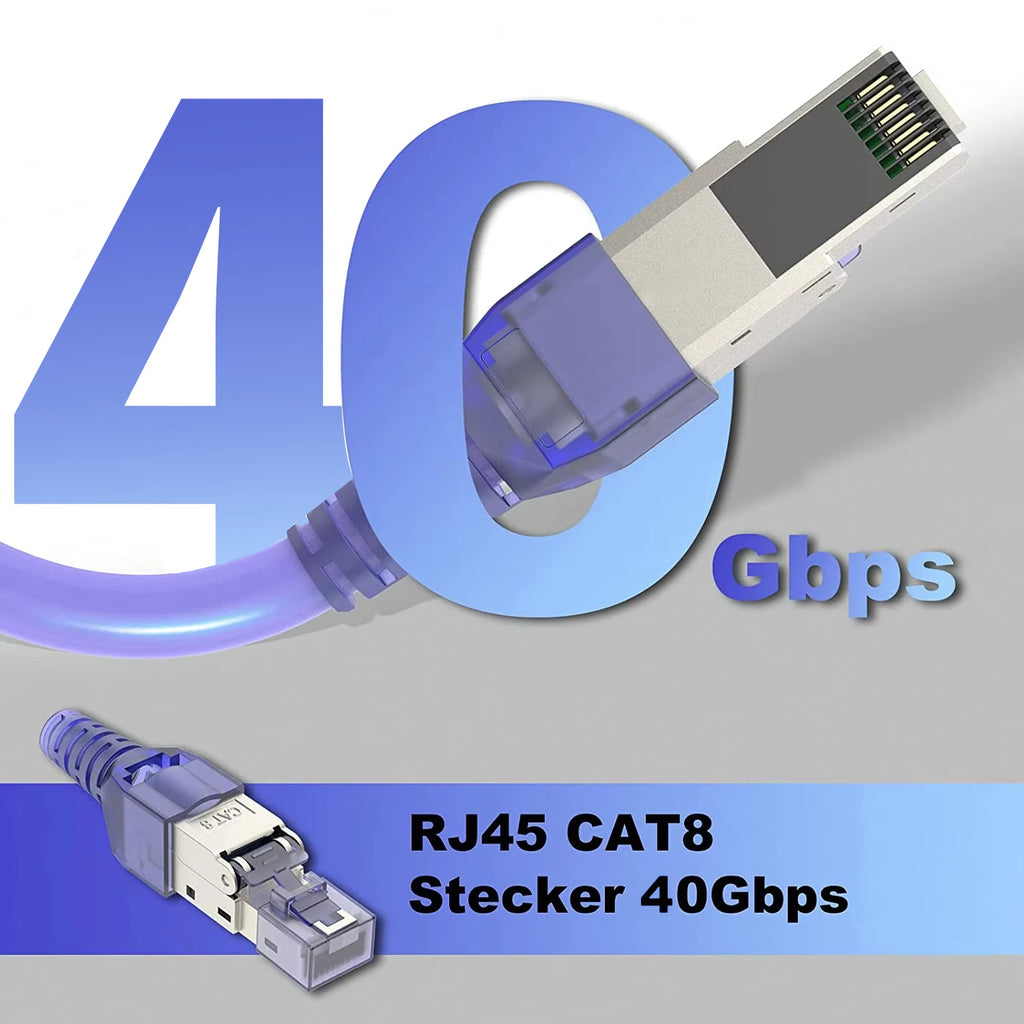 RJ45 CAT8 Cat7 CAT6A Connector Tool-Free, ZoeRax Toolless RJ45 Termination Plug Reusable Shielded for Ethernet Cables 10Gbps POE