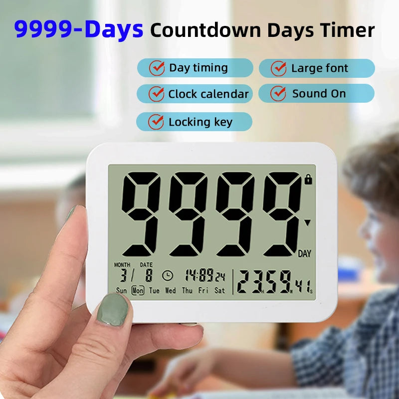 Digital Countdown Days Timer 9999-Day Count Down Clock Multi-Function Electronic Countdown Timer for Vacation Retirement Wedding