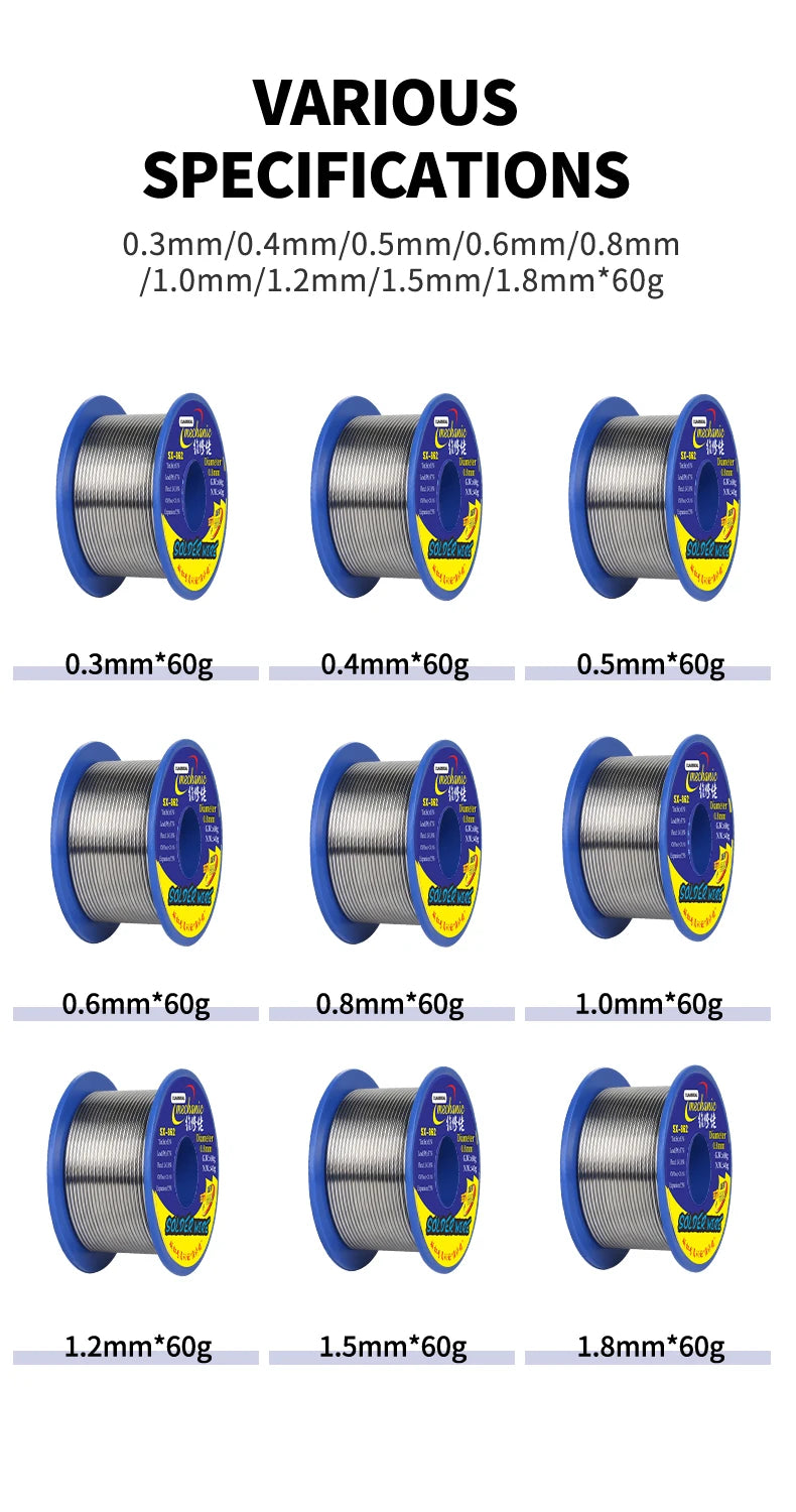 MECHANIC OFFICIAL SX-862 60g Double Rosin Hole Solder Wire 183℃ Melting Point Solder Flux 1-3% No-residue High Purity Welding