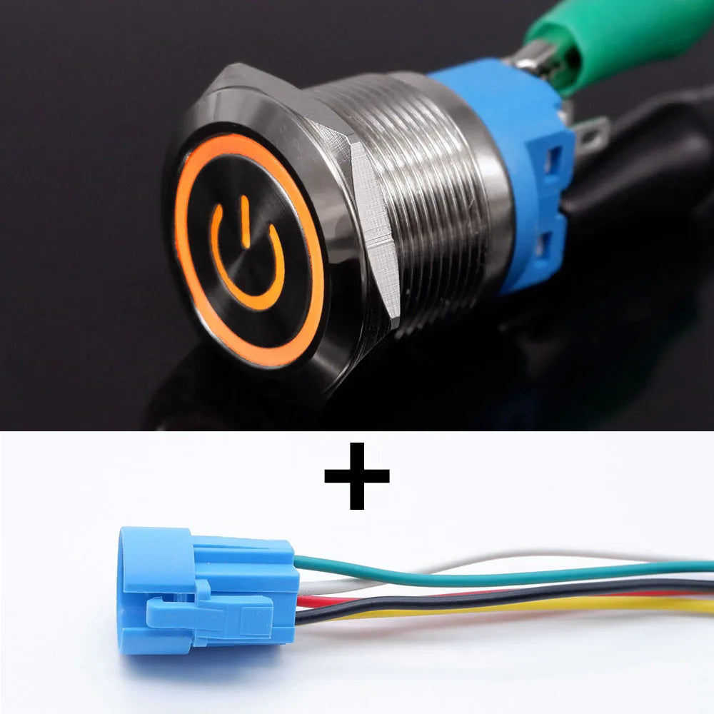 16mm 19mm 22mm Metal Push Button Switch Led Backlit On Off Car Engine Power Start Stop Waterproof With Wire 1NO1NC 5V 12V 220V