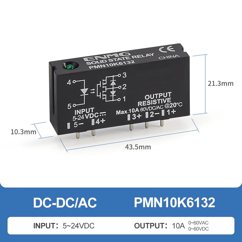 ENMG PMN5D6132 DC Solid State Relay SSR 5A 60V PCB Mount Relay 3-32V Input 5-60V Output Optical Isolation MOSFET Relay