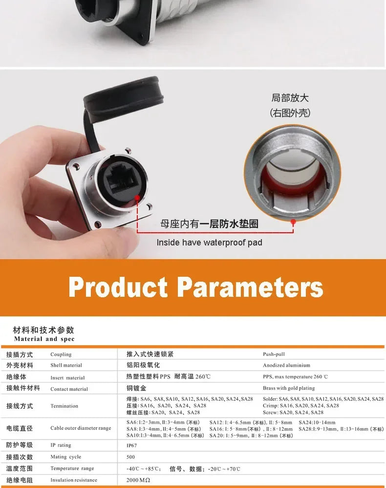 WEIPU SA24 RJ45 8P8C Metal Shell Waterproof Industrial M24 Ethernet Cable Ethernet Network Connector Signal Panel Mount Charge