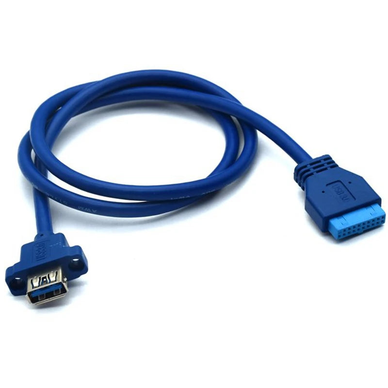 Single Port USB 3.0 Female Screw Mount Panel Type To Motherboard 20Pin Cable 0.5M 50cm