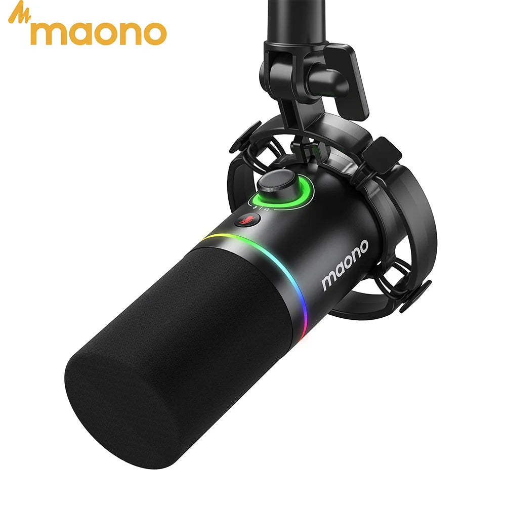 MAONO PD200X XLR/USB Dynamic Microphone for PC RGB Gaming Streaming Microphone with MAONO Link Software Mute Gain Knob Volume Control and Headphone Jack for Streaming Podcasting Recording Gaming Video