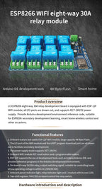 DC5V/7-28V Power Supply ESP8266 30A 8 Way WiFi Relay Module ESP-12F 8 Channel Development Board