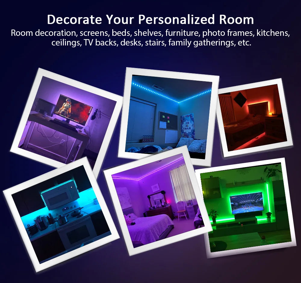 (EU Plug) LED Strip Light RGB Music Sync Color Changing  Sensitive Built-in Mic, App LED Lights DC12V Flexible