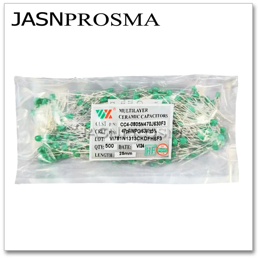 JASNPROSMA green Monolithic ceramic capacitor 500PCS 63V 30PF 33PF 39PF 47PF 51PF 56PF 68PF 300 330 390 470 510 560 680 NPO J 5%