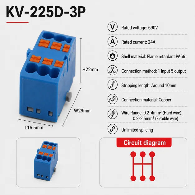 1Pc Wire Electrical Cable Connectors Plug-in Terminal Block PTFIX 2.5mm² Splitter Spliceable DIN-Rail Mounting Junction Box Too