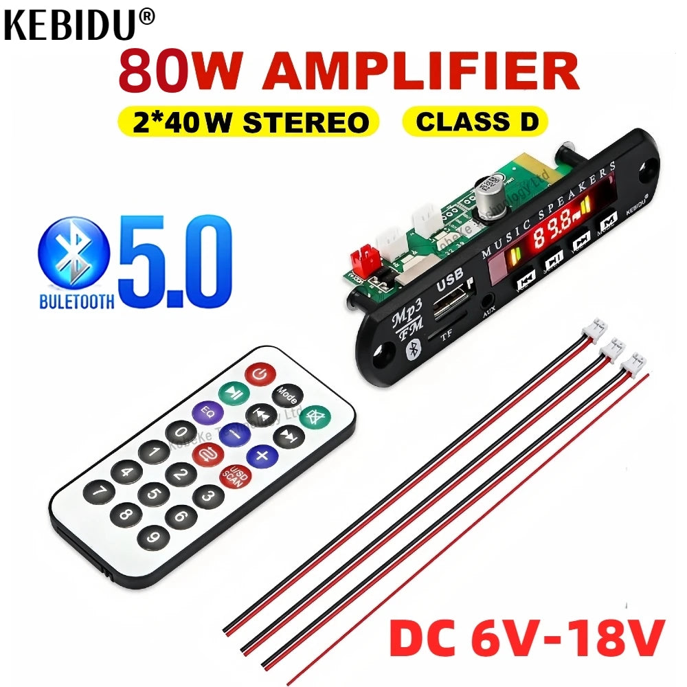 50W Amplifier MP3 Decoder Board DC 6V 18V Bluetooth 5.0 Car MP3 Player USB Recording Module FM AUX Radio For Speaker Handsfree