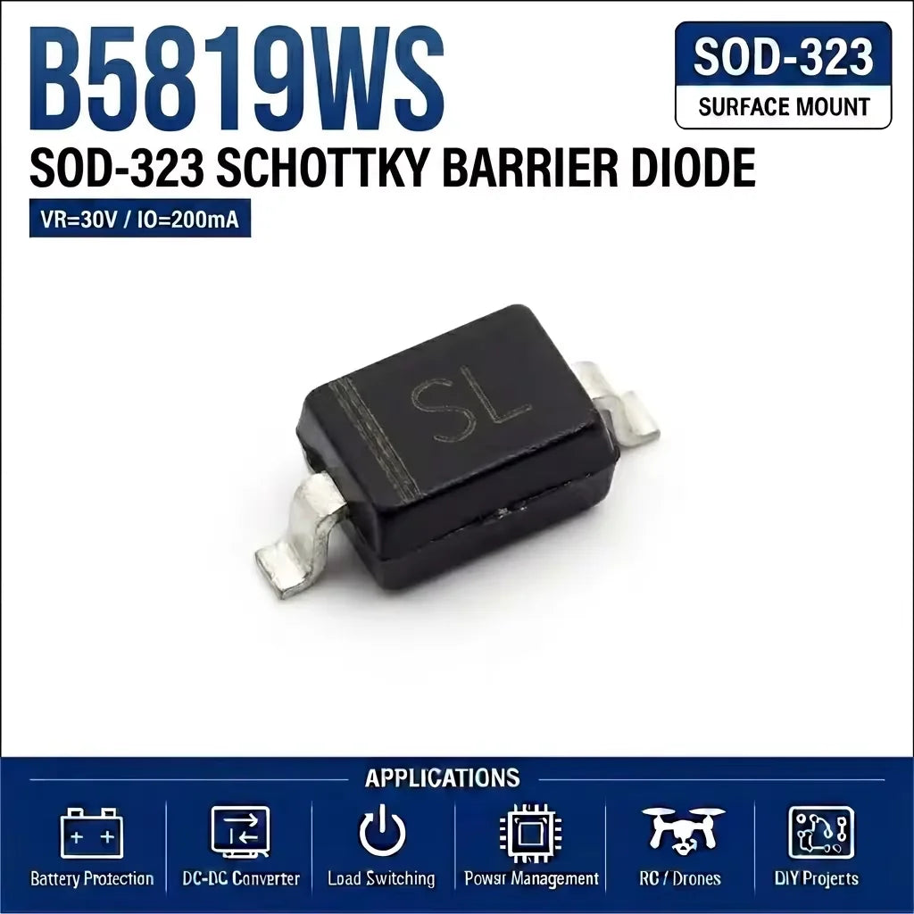 (100 pcs) B5819WS SOD-323/SOD-123 (Marking SL) - Schottky Diode 40V 1A 0.9V