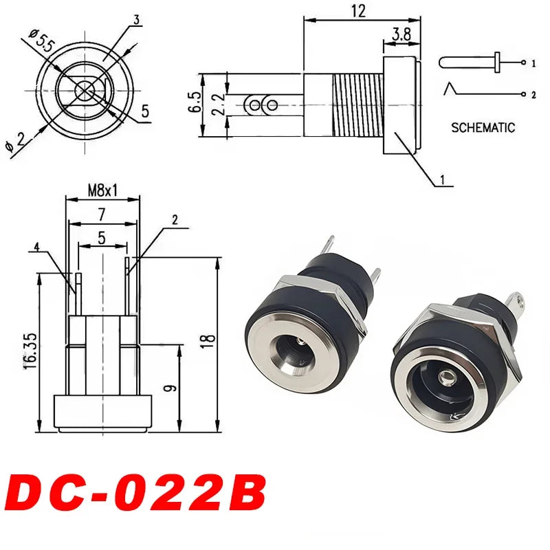 10Pairs DC Power Supply Jack Socket Female Panel Mount Connector 3-Pin 5.5x2.1mm 5.5mm*2.5mm Male DC Power Plug