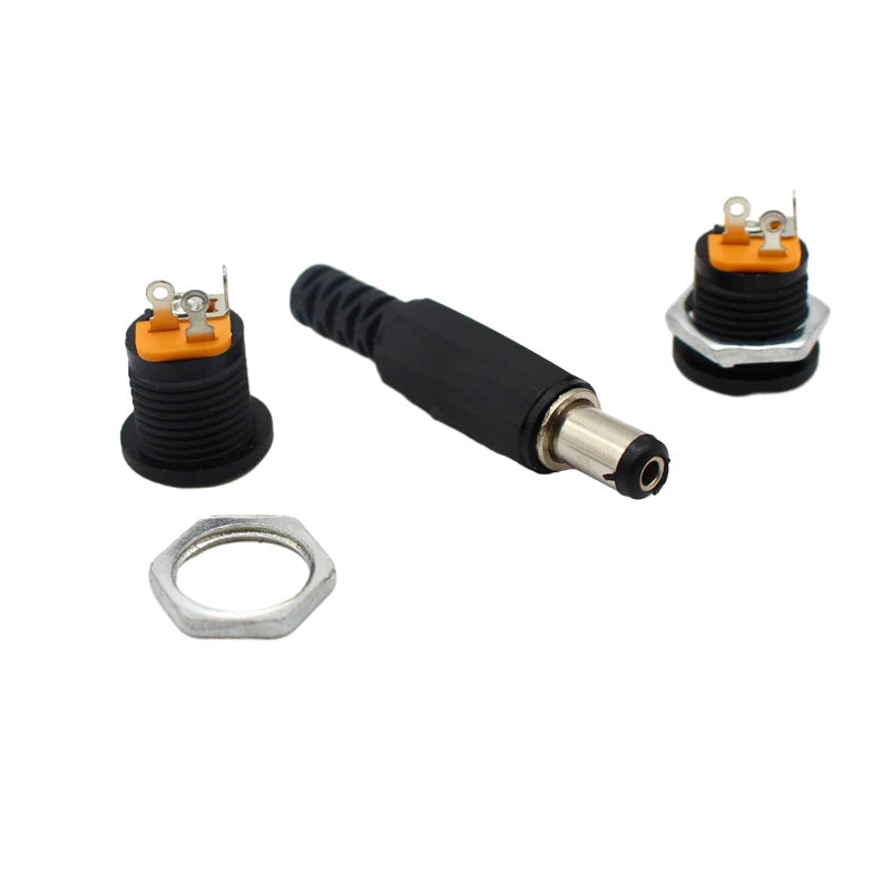 10PCS (5Pairs) DC12V 5.5 x 2.1mm Plastic Male Plugs DC022 DC Power Socket Female Jack Screw Nut Panel Mount Connector
