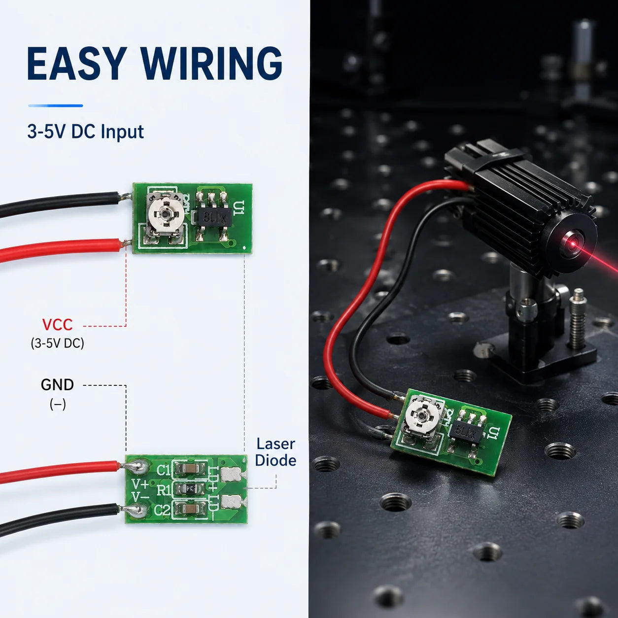 ZhonNa 650nm 635nm 780nm N-Pin APC Constant Power Laser Diode Driver Board 1-20mW for The Listed Price Is The Unit Price