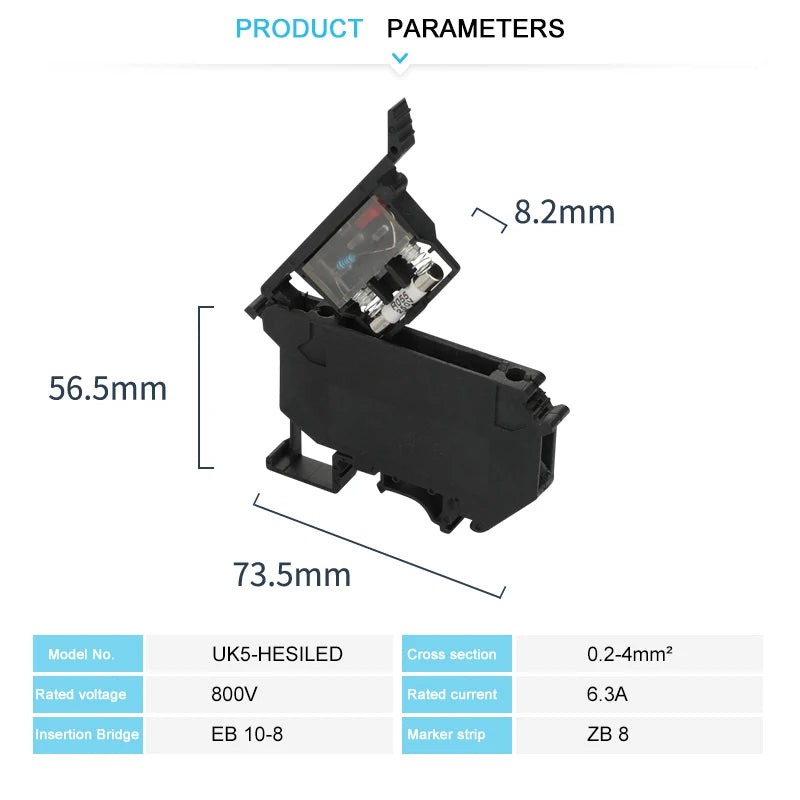 10Pcs UK5-HESI Screw Din Rail Terminal Block Fuse Holder 5*25mm 24V/220V LED With Disconnect Lever Wire Electrical Connector