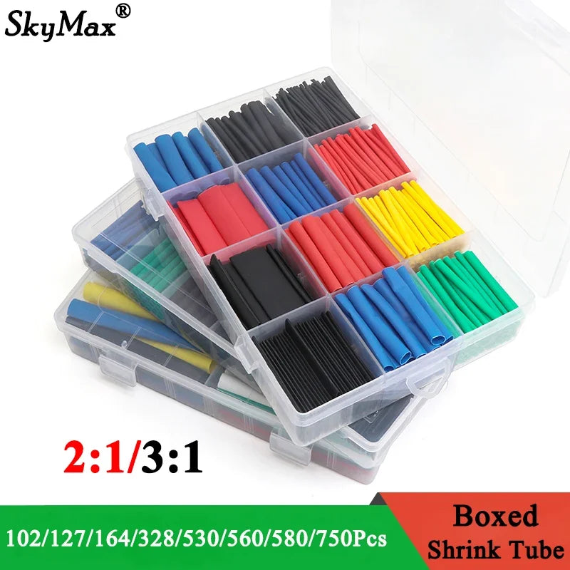 102-750pcs 2:1 Thermoresistant Tube Heat Shrink Wrapping Kit Assorted Wire Cable Insulation Sleeving 3:1 Heat Shrink Tube Set