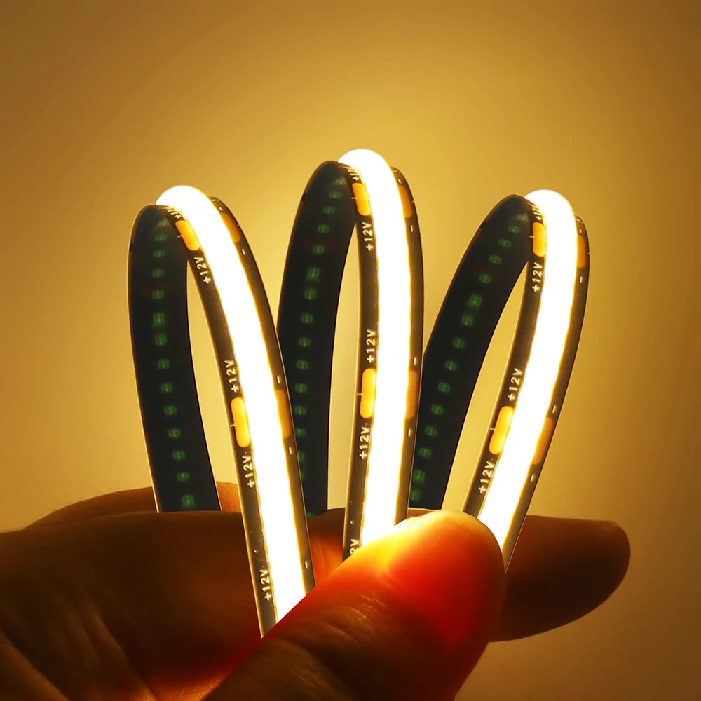 12V 24V COB LED Strip Light 3000K 4000K 6000K Black PCB 320LED/m High Density Lighting for Kitchen Cabinets Flex Tape RA90 IP30