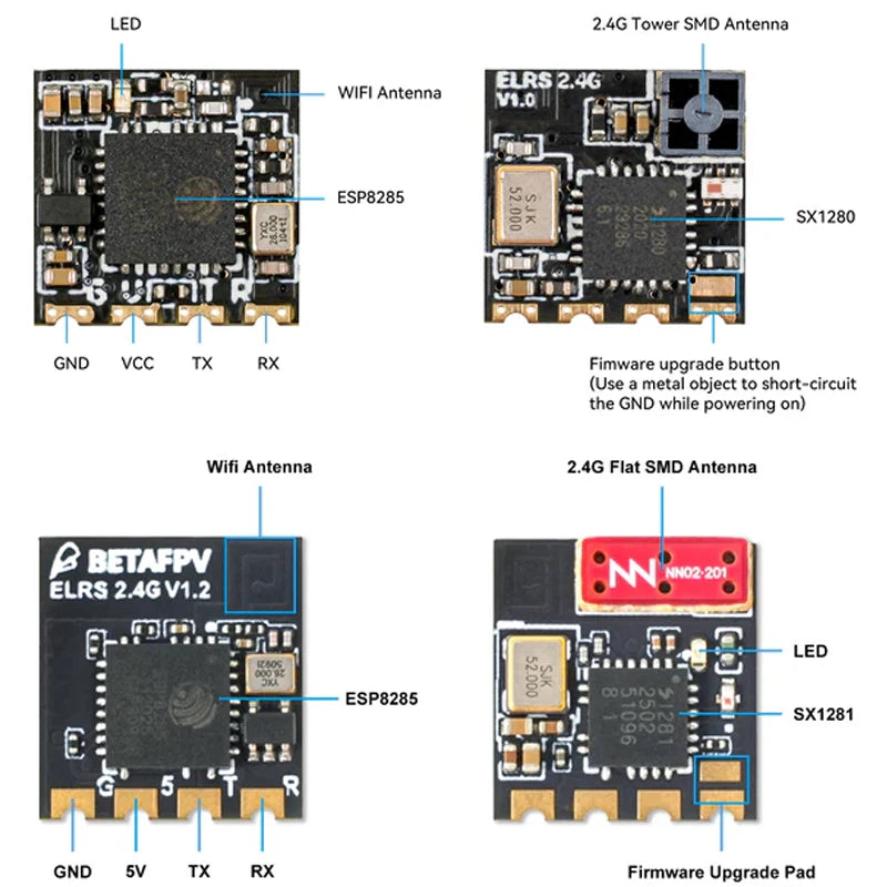 BETAFPV ELRS Lite 2.4G V1.2 Receiver Featuring ESP8285 MCU And SX1280 RF Chip With Flat Antenna For Micro Tiny Whoop Drone New