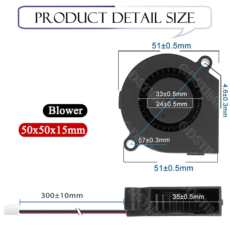 Gdstime Blower 5015 Fan 24V 50x50x15MM Turbo Fan 50MM Dual Ball Brushless Cooler Fan 8500RPM High Speed for 3D Printer Part