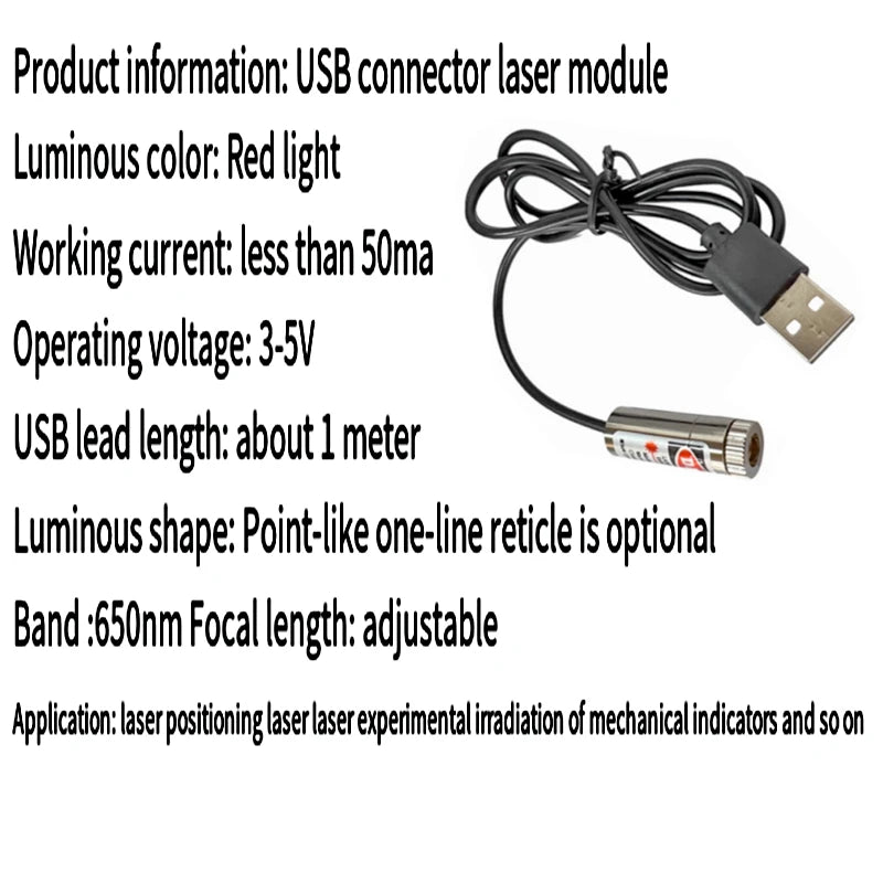 12mm 5mw Adjustable focus red Diode Industrial Laser Module Positioning Copper Head With USB Line 650nm Dot Line Cross