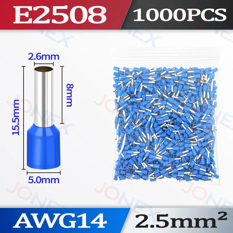 1000PCS Tubular Crimp Terminals Electrical Wire Cable Connectors E0508 E7508 E1008 E1508 E2508 E4009 E6012 Insulated Ferrules