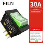 FILN 30A/220V Heavy Duty 4 Pin DPST IP67 Sealed Waterproof T85 Auto Boat Marine Toggle Rocker Switch with LED 12V 220V 30x22