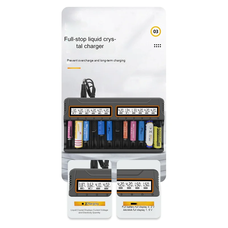 AB34-18650 Charger 12 Slots Aa.Aaa Nickel Metal Hydride/Lithium Battery Smart Universal Charger With Display US-Plug