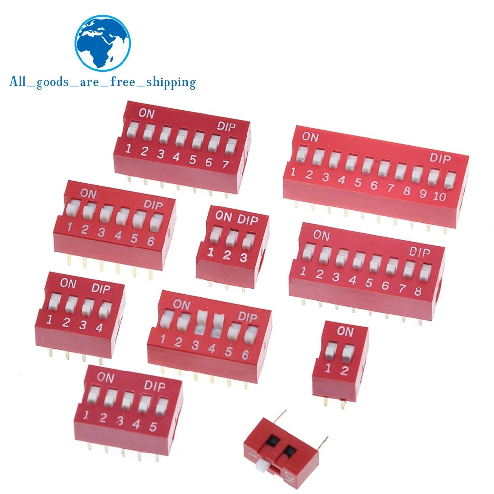 10pcs TZT Slide Type Switch  1 2 3 4 5 6 7 8 10PIN 2.54mm Position Way DIP Red Pitch Toggle Switch Red Snap Switch Dial Switch