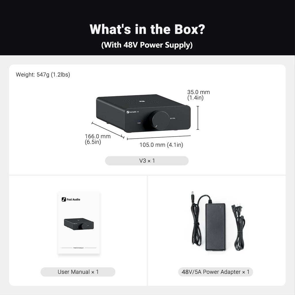 Fosi Audio V3 Stereo Power Amplifier 300W *2 TPA3255 Class D Mini Amp 2 Channel Audio Amplifier for Subwoofer Passive Bookshelf