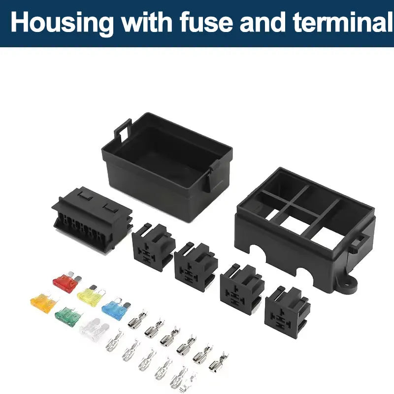 12V/24V 40A 4/5 Pin 6-Way Fuse Relay Box, 4 Relay Holder Standard ATO Fuse Block with Free Assembly for Car Motorcycle