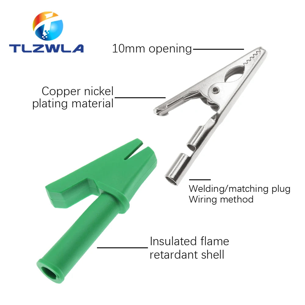 5PCS Pure Copper Insulated Test Alligator Clip 10MM Opening With 4MM Jack Safety Crocodile Clamps For Banana Plug Or Welding