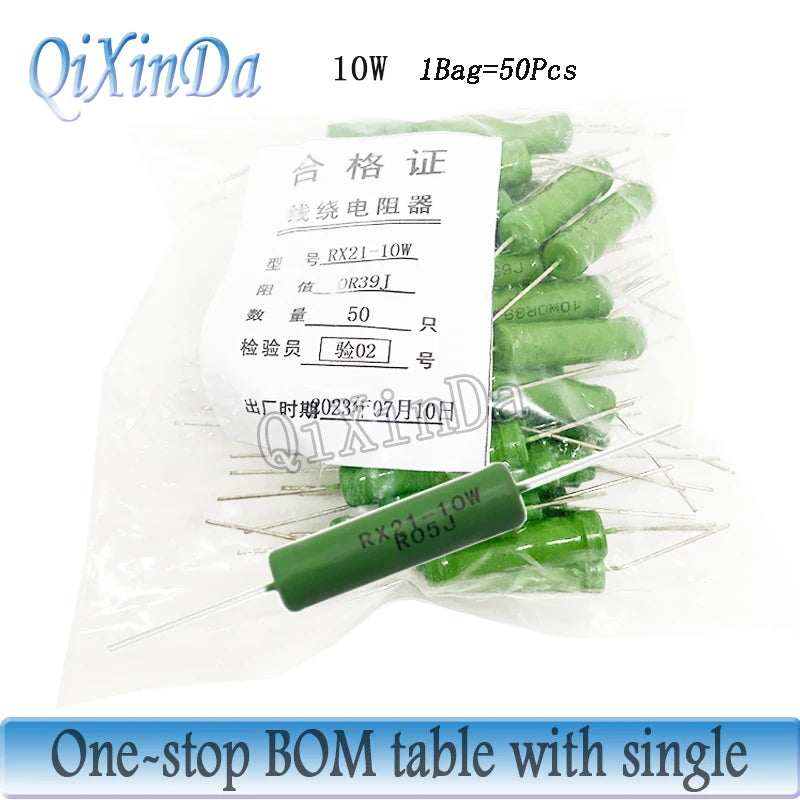 50PCS/Lot RX21 10W Wire Wound 5% Resistance 1R 10R 1K 5.1K 10K 12K 15K 20R 33R 27R 47R 510R Resistor RX21-10W 1 10 100 Ohms