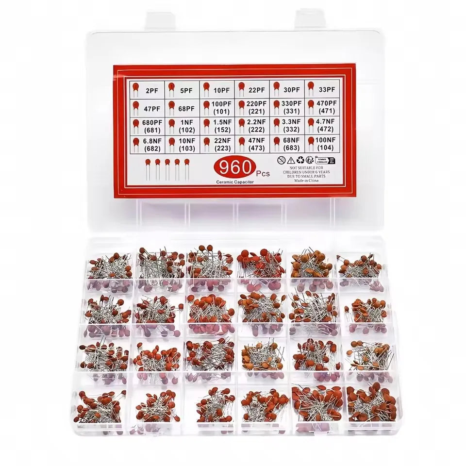 300/960pcs 50V Ceramic Capacitors Kit 2pF-0.1uF 30pF 100pF 1nF Electronic Components Package Capacitor Assorted Samples Diy Kit
