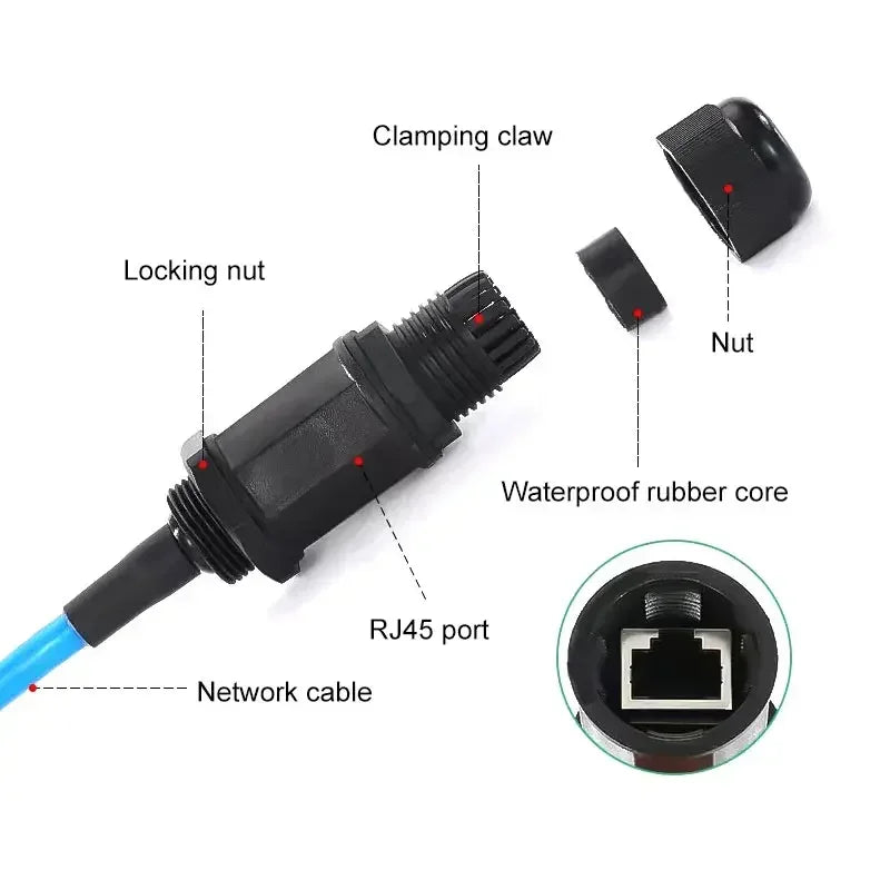 Waterproof RJ45 Network Connector M16/20/22 Cat5e Shield Gigabit Ethernet Line RJ45 DC Crystal Head Outdoor IP68 AP Junction Box