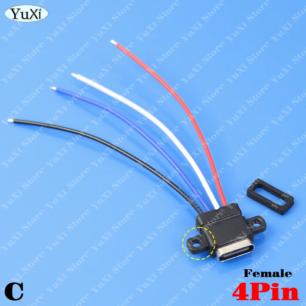 USB Type-C Waterproof Connector Male Female 2Pin Fast Charging Jack Port USB-C 4Pin Charger Plug Data Transmission Cable 3A 5V