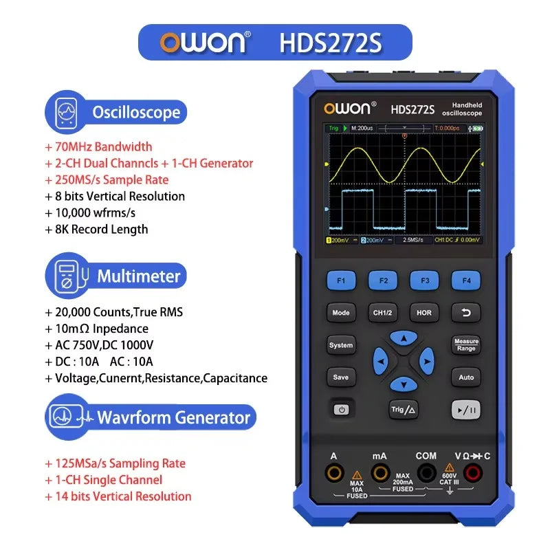 OWON HDS200 Series Handheld Digital Oscilloscope Portable 2CH Multimeter High Precision Electronic Repair Laboratory Test