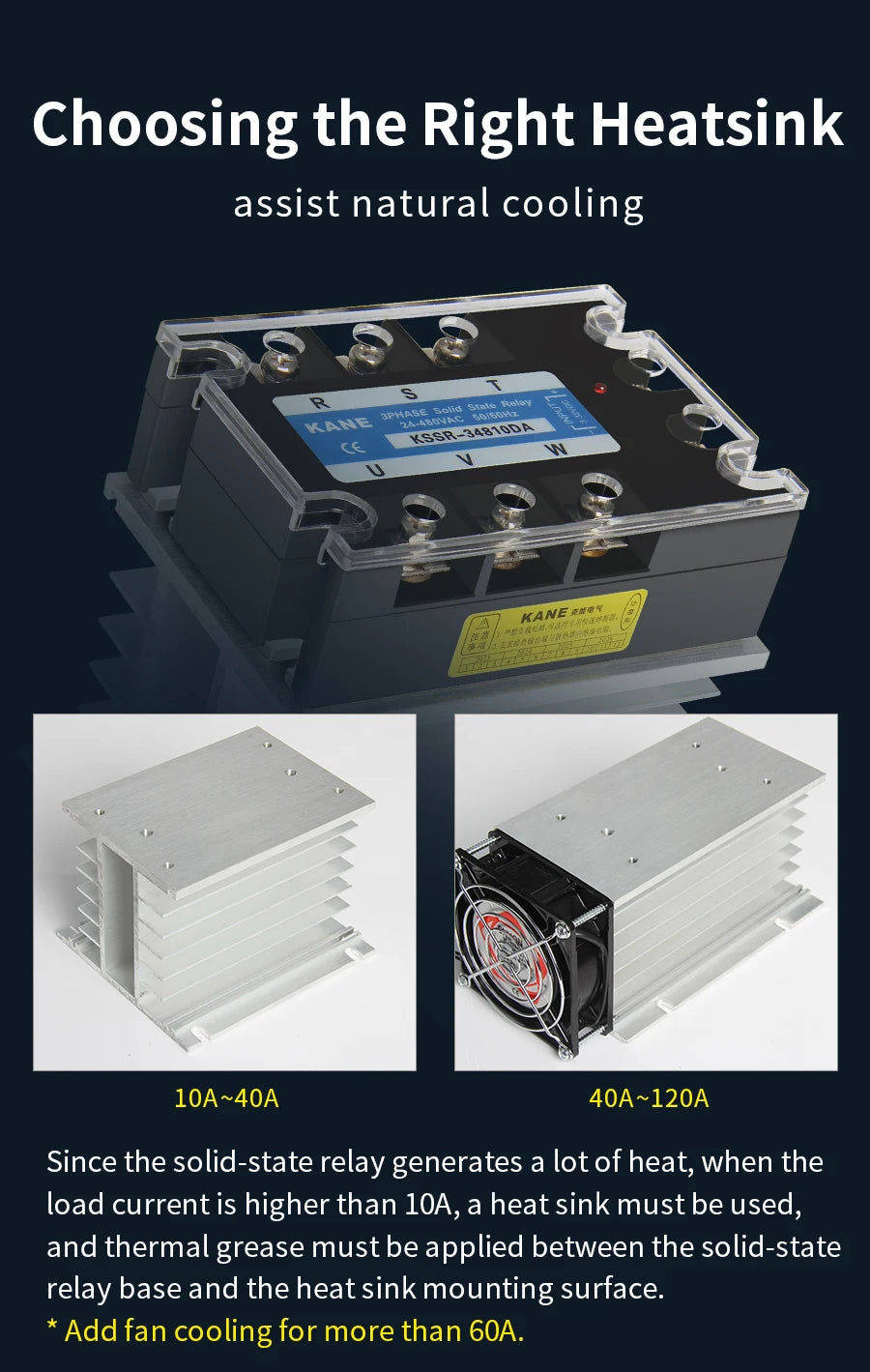 KANE DC-AC 3-Phase Solid State Relay 3-SSR 10A-200A KSSR 3~32VDC-24~480VAC Control 40AA 40DA KSSR Epoxied Protection