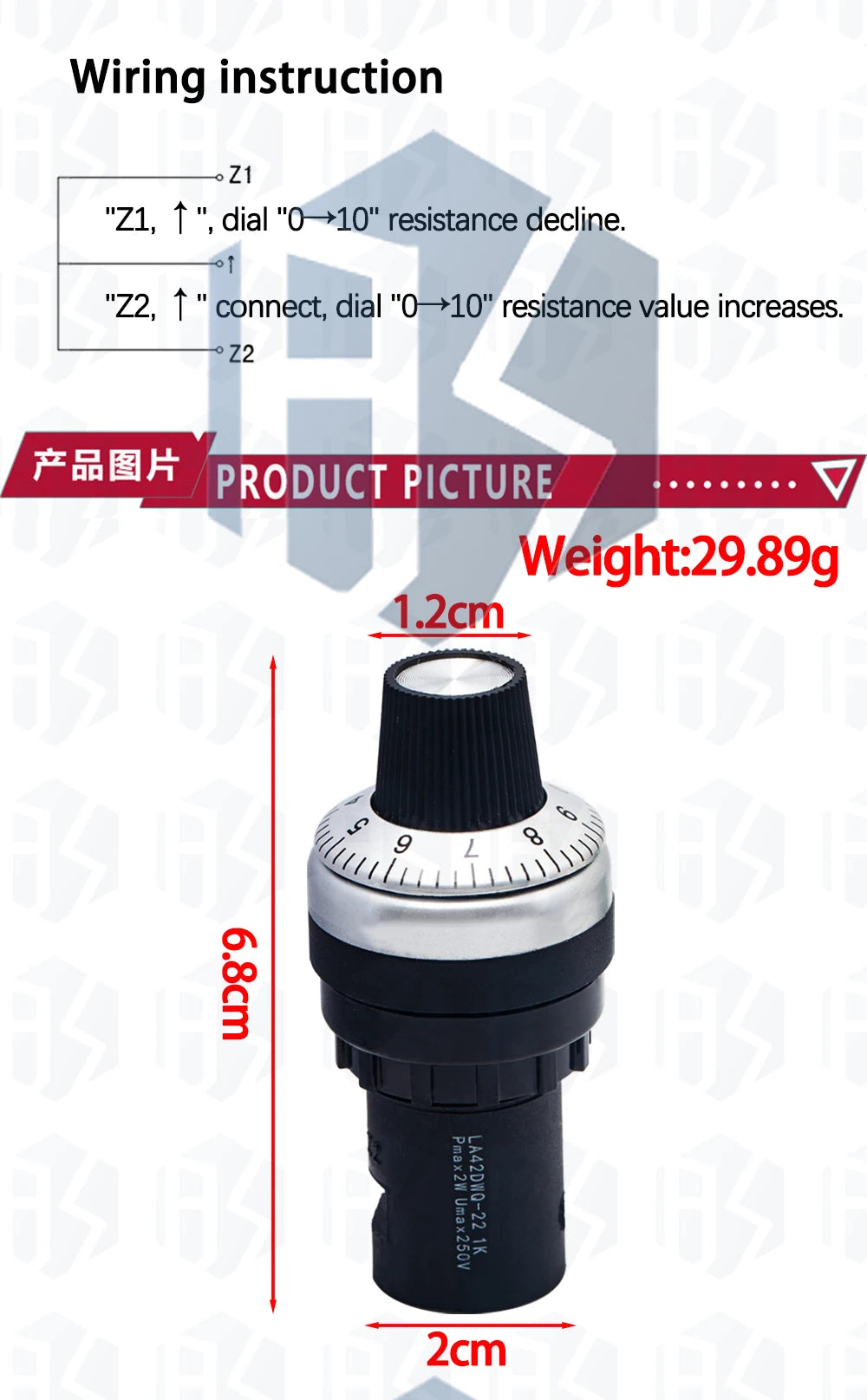 LA42DWQ-22-Pro 1K 2K 5K 10K 20K 50K 100k 200k 500K  22mm Diameter Pots Rotary Potentiometer Resistance Switch for arduino