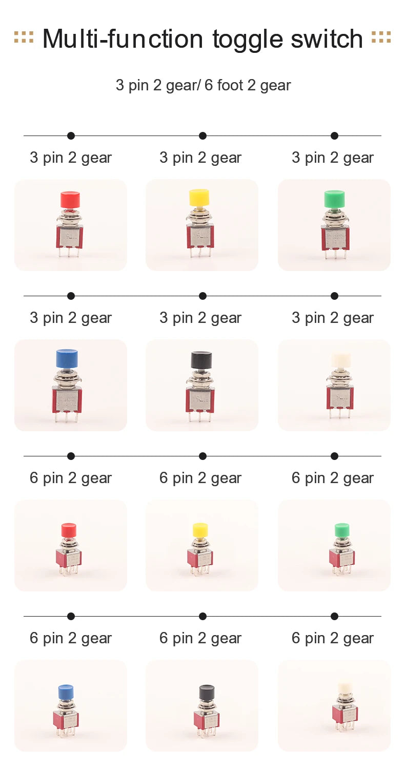 5PCS 3Pin C-NO-NC Reset Latching Toggle Switch Automatic return Push Button (ON)-OFF 5A125V/2A250V 6mm Mini Toggle Switches