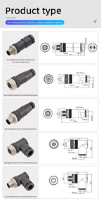 Screw Type Waterproof IP67 Plastic M12 A B D Code Field Connectors PG7 PG9 Male Plug 2 3 4 5 8 Pins