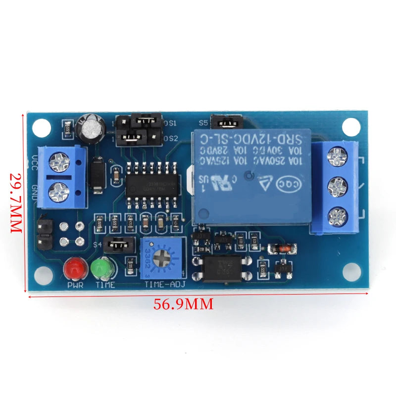 DC5V 12V Time Relay Module Normal Open Time Delay Relay Timing Timer Relay Control Switch Adjustable Potentiometer LED Indicator