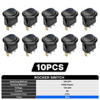 FILN 10Pcs 12V 24V 110V 220V Round Rocker Switch 3 Pin ON OFF LED Lighted Car Dash Boat Marine RV SPST Toggle Switch