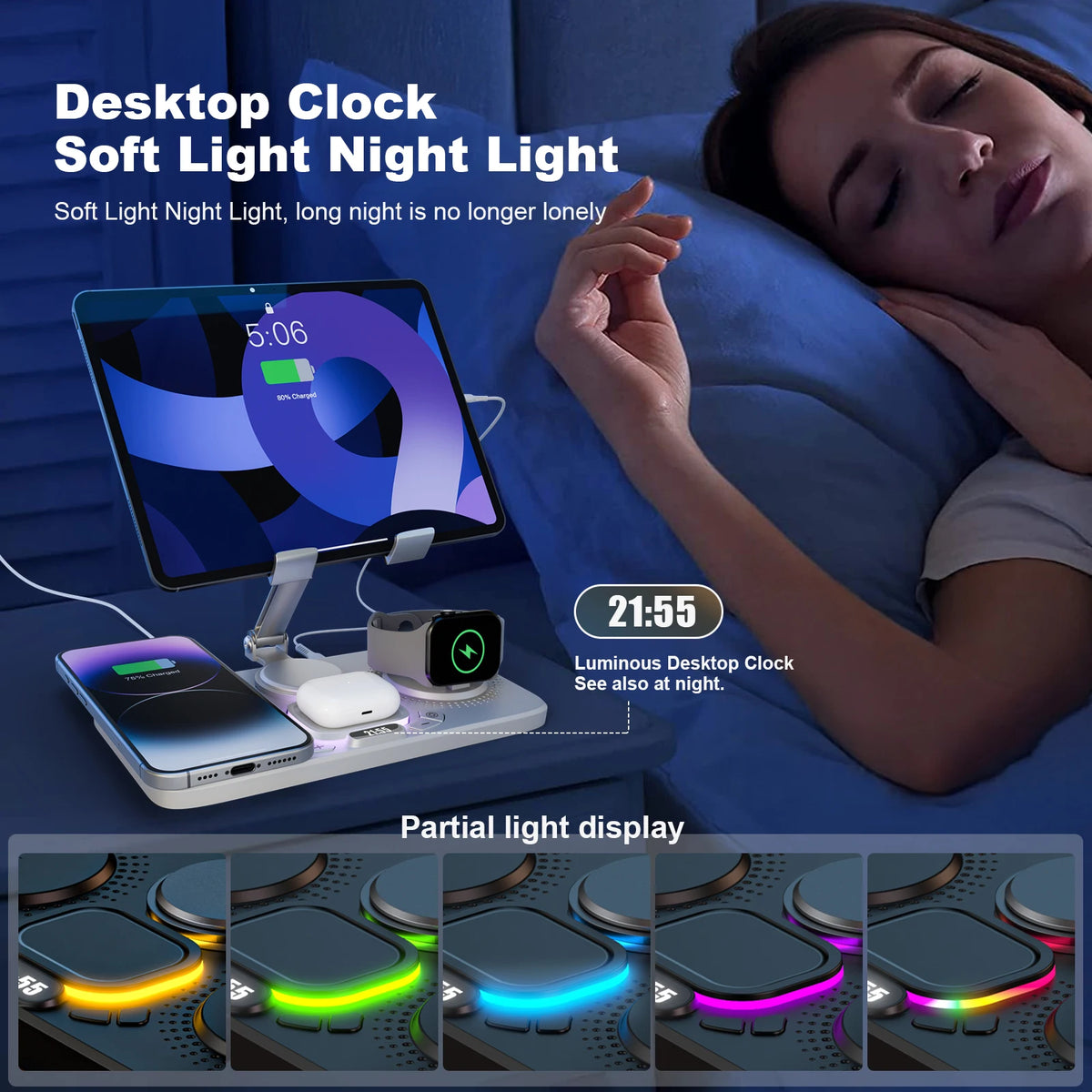7-in-1 Wireless Charger Station 15W Fast Charging Type C Port Multi-Function Devices for iPhone 17 16 15 14 Samsung Airpods iPad