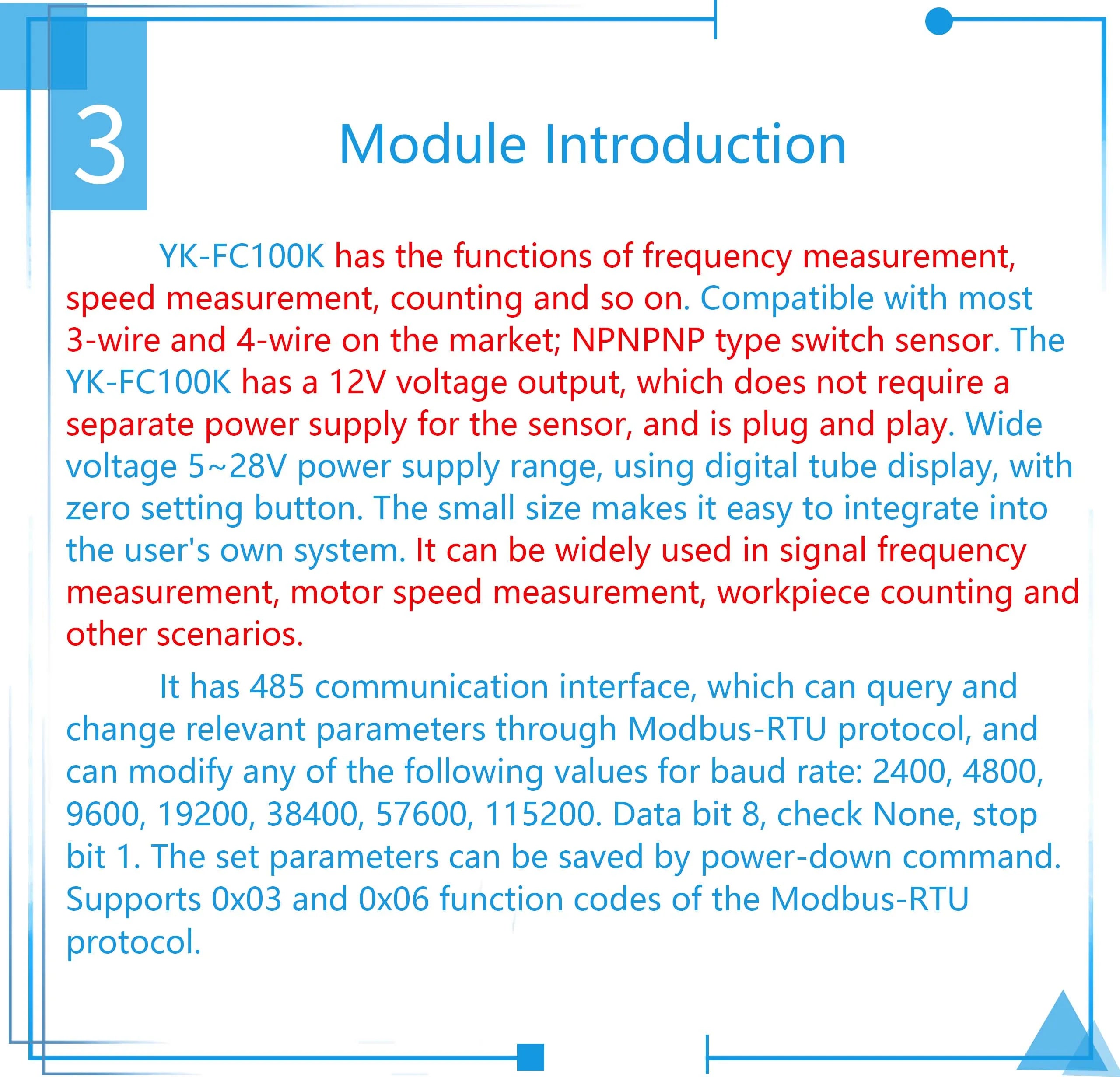 Digital Frequency Counter Tachometer Module, High Precision RPM Speed Meter, Encoder Sensor Input, RS485 Modbus